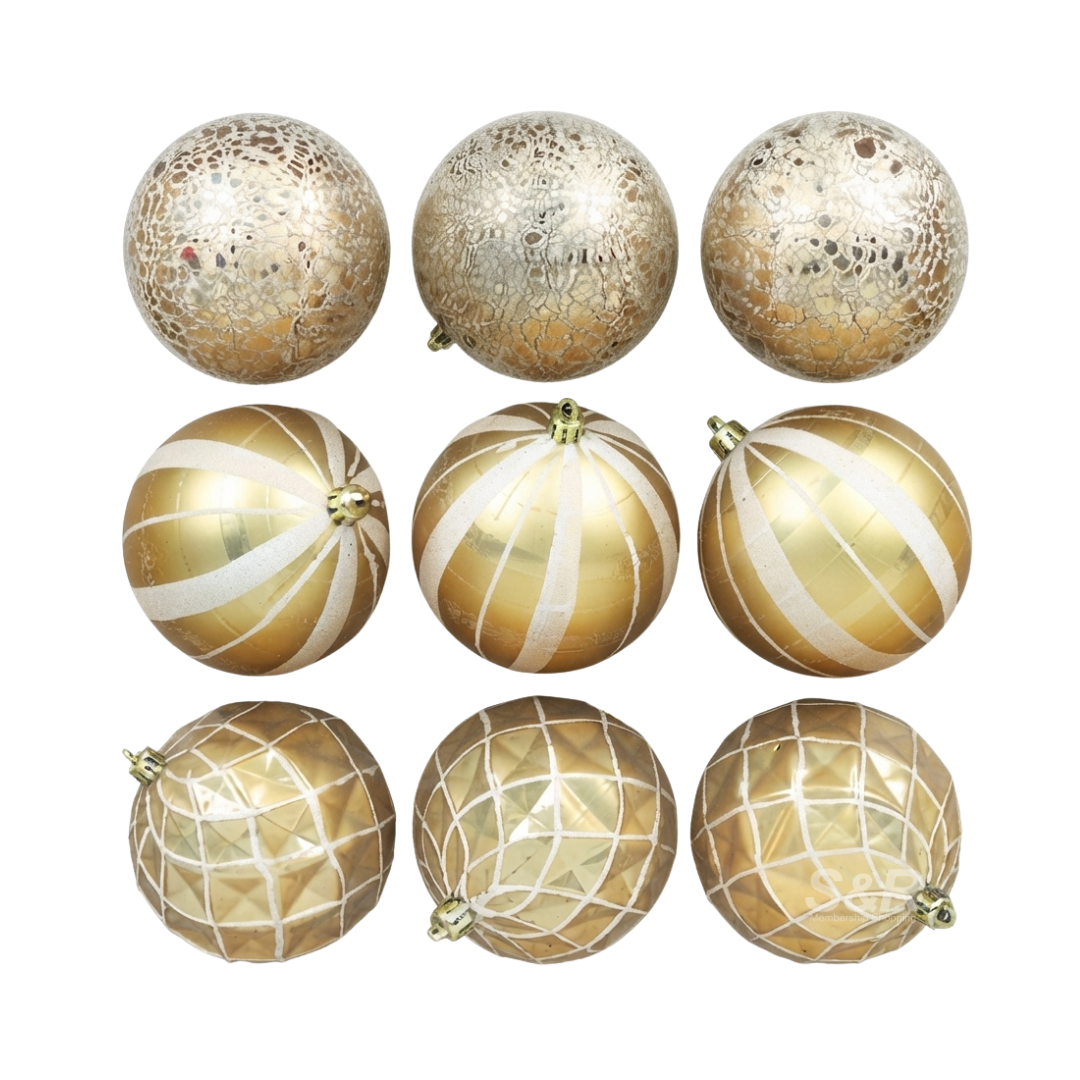 Simply Christmas 10cm Chistmas Balls Gold 9 Pieces